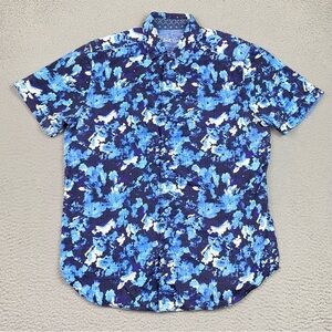 Robert Graham Floral Shirt Mens Size M Blue Short Sleeve Button Up Cotton Medium